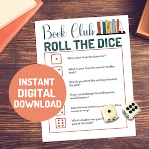 Book Club Roll the Dice, Book Games, Printable Instant Digital Download, Book Club Activity, Book Lover Gifts, Discussion Questions, Adult