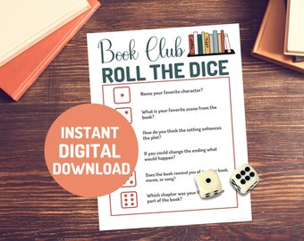 Book Club Roll the Dice, Book Games, Printable Instant Digital Download, Book Club Activity, Book Lover Gifts, Discussion Questions, Adult