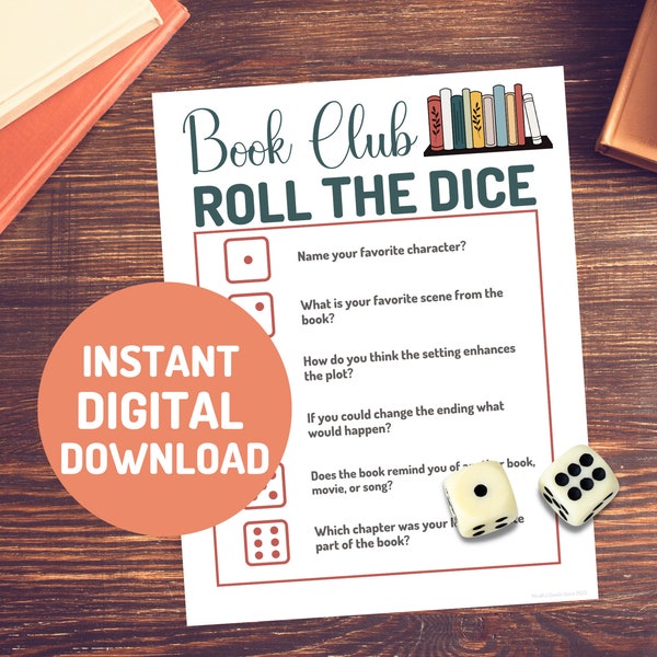 Book Club Roll the Dice, Book Games, Printable Instant Digital Download, Book Club Activity, Book Lover Gifts, Discussion Questions, Adult