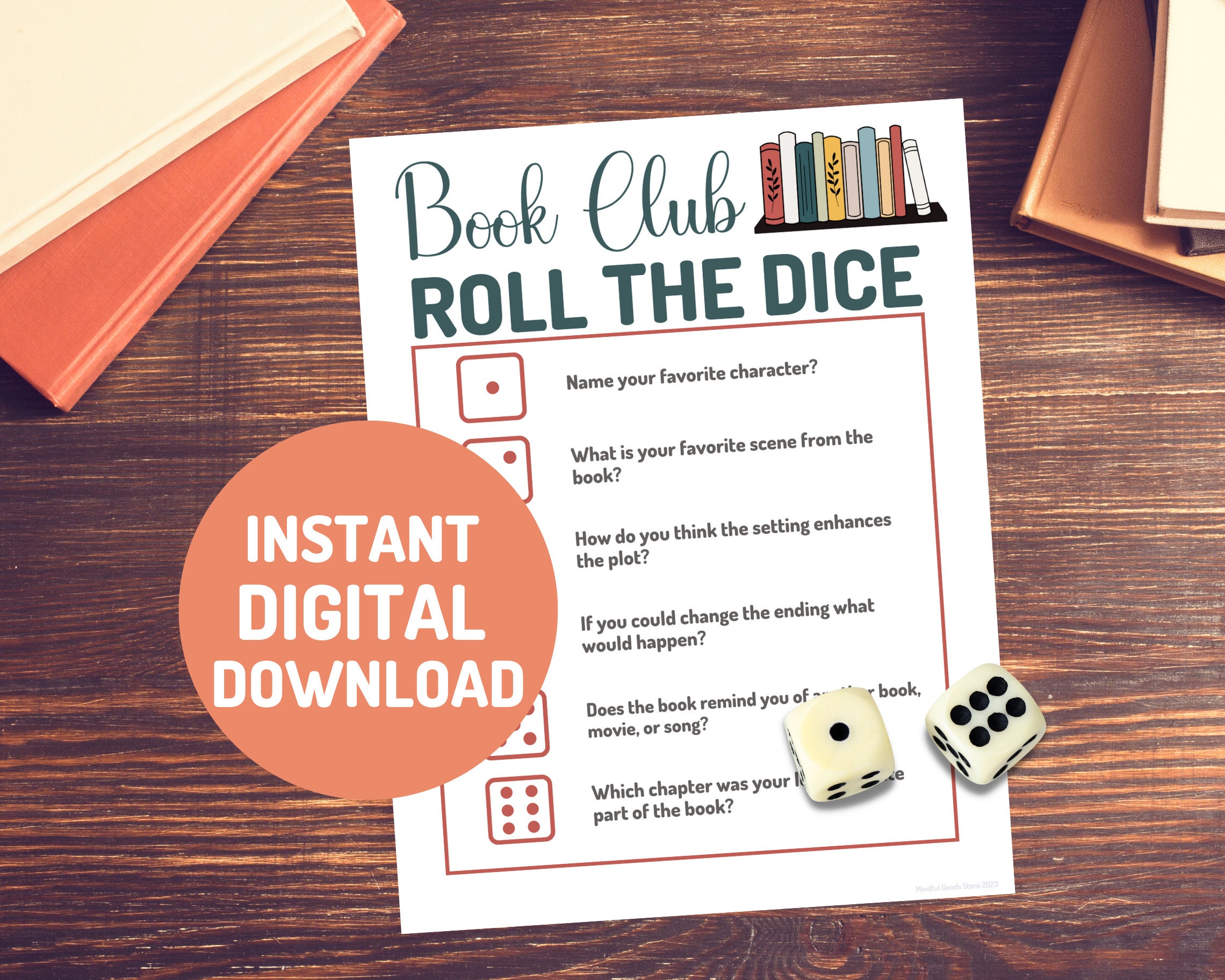 Book Club Roll the Dice Book Games Printable Instant Digital 