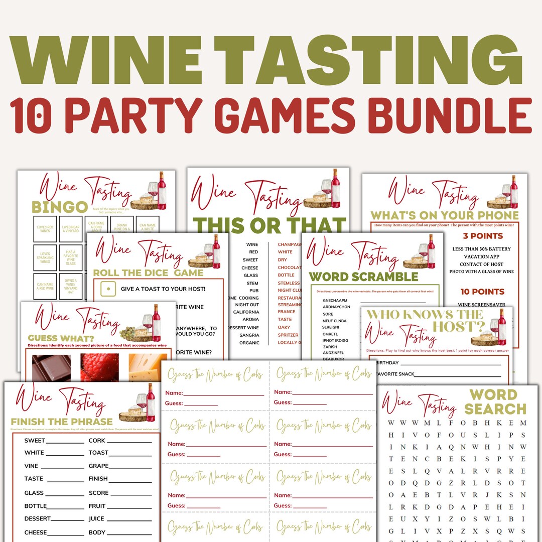 Wine Tasting Game Bundle, Printable Party Games, Instant Download ...