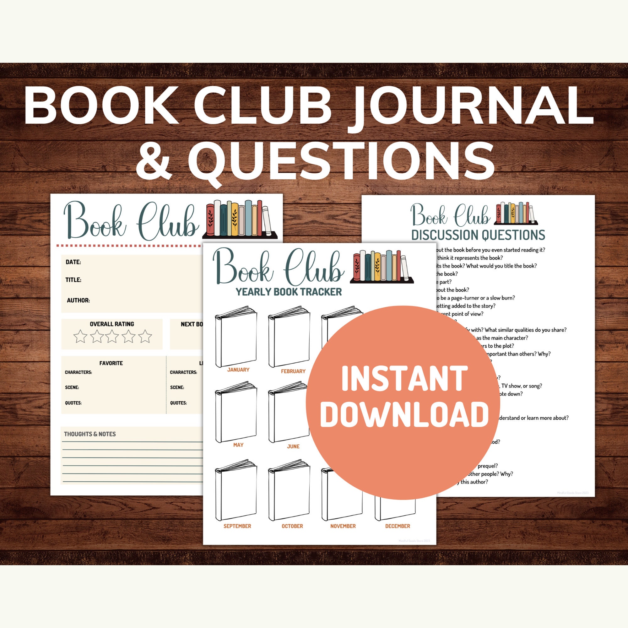 Book Club Journal and Reading Logs, Discussion Questions, Printable Instant  Download, Book Lover Gift, Reading Log Planner, Book Prompts 