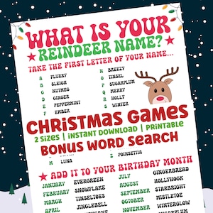 Reindeer Name Game: Christmas Party Printable (Digital Download)