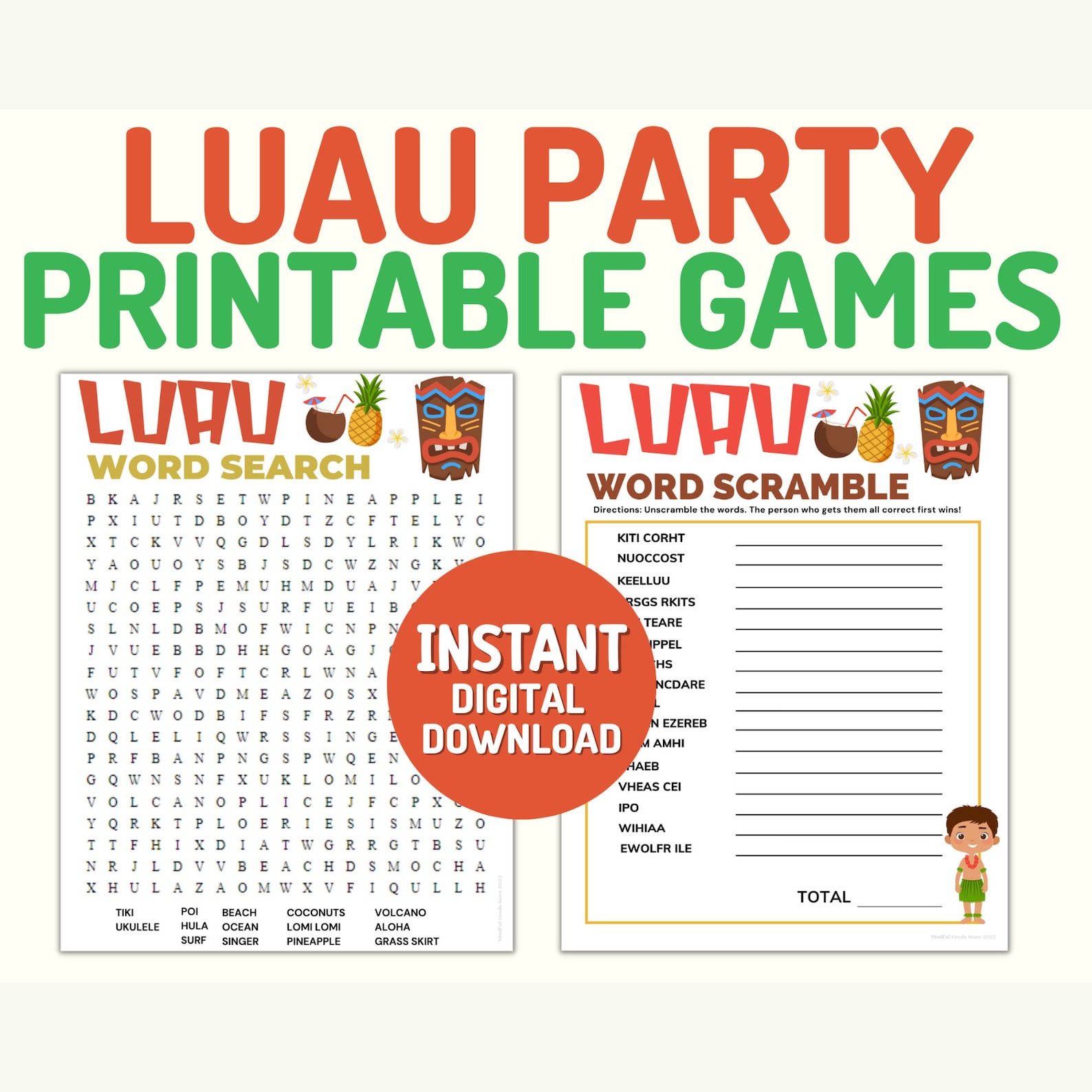 Luau Party Games, Word Search &amp; Scramble, Family Game Night, Office ...