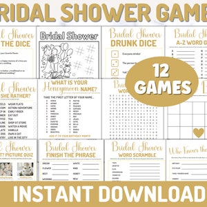 Bridal Shower Games: Minimalist Gold, 12 Game Bundle (Digital Download)