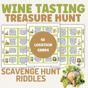 Degustación de vinos Búsqueda del tesoro Cartas de búsqueda del tesoro, Interior y exterior, Noche de chicas, Despedida de soltera, Despedida de soltera, Juegos para adultos, Pistas de carroñero