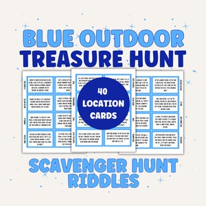 Búsqueda del tesoro azul, Tarjetas de búsqueda del tesoro, Al aire libre, Ducha, Juegos de fiesta de cumpleaños Pistas de tesoro para niños y adultos para exteriores, Descarga instantánea