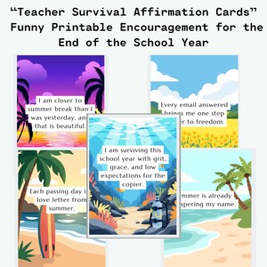 Teacher Countdown to Summer Affirmation Cards Printable Funny Teacher Gift, Humorous Meditation for Teachers