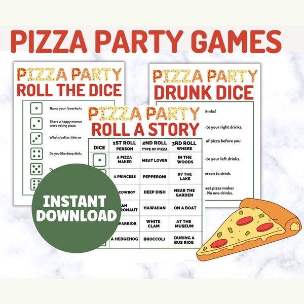 Pizza Party Game Bundle: Roll the Dice, Story, Drunk Dice (Instant Download)