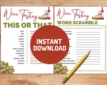 Wine Tasting Party Games: Word Scramble & 'This or That' (Instant Download)