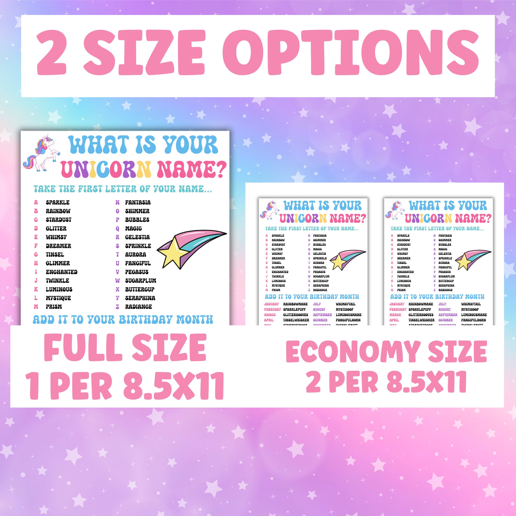 Unicorn Name Game: Printable Birthday Party Activity (digital Download ...