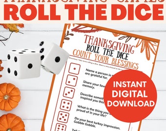 Thanksgiving or Friendsgiving Roll the Dice Game | Game Night | Printable Party Game | Instant Digital Download