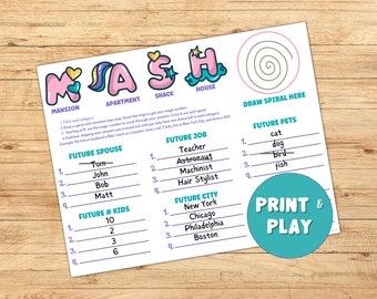 Unicorn MASH Game Printable: Birthday Party Activity (PDF)