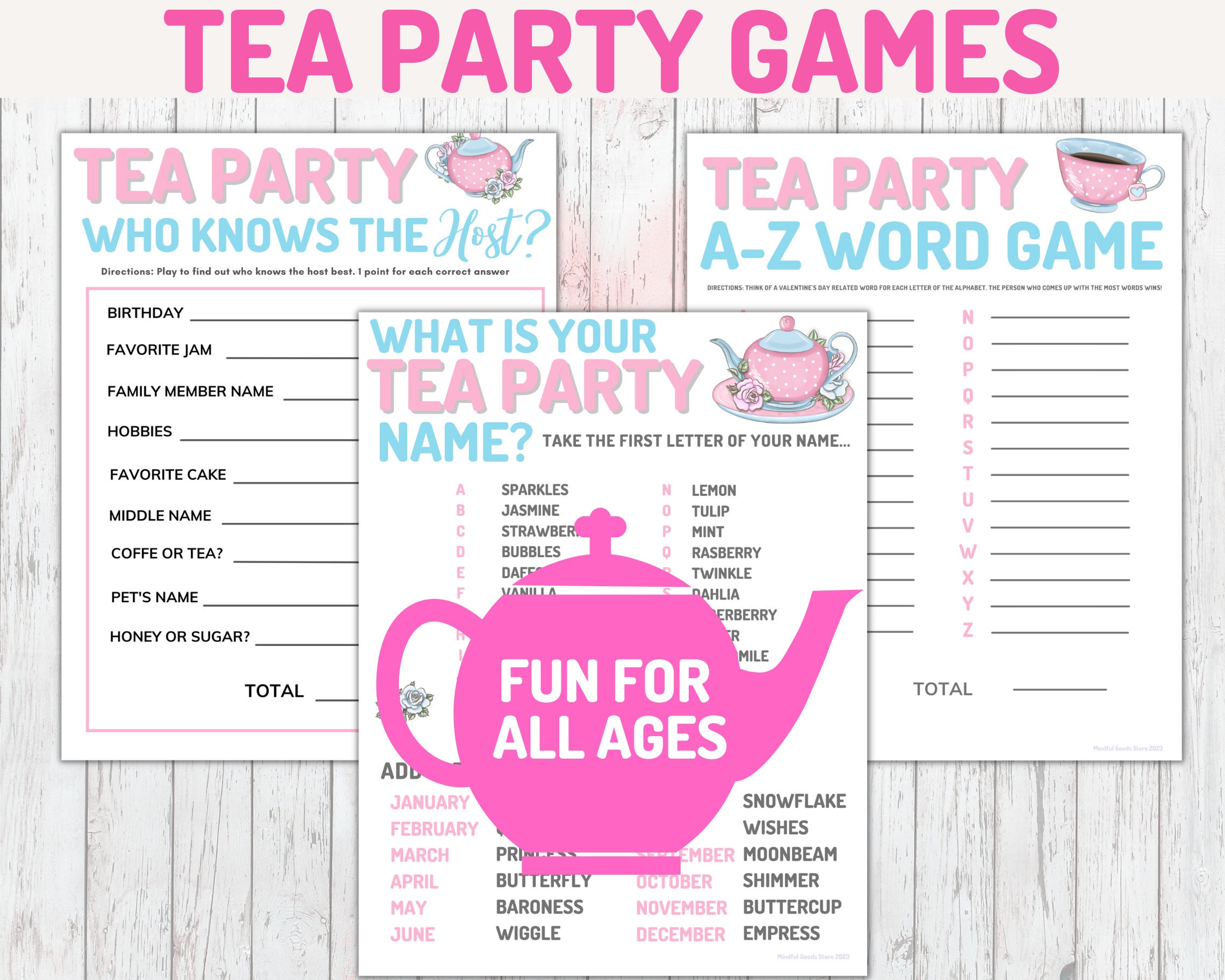 Tea Party Game Bundle, Birthday Games, Family Game Night, Printable ...