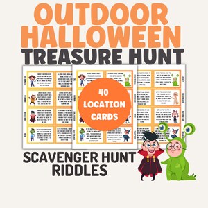 Halloween, Outdoor, Treasure Hunt Scavenger Hunt Cards, Halloween Party Game, Kids and Adults, Scavenger Clues for Indoors, Instant Download