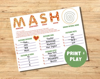 Pizza Party MASH Game: Printable Birthday Activity (PDF)