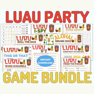 Luau Party Game Bundle | Birthday Games | Family Game Night | Office Party | Printable Games | Instant Download | Kids and Adult Puzzles