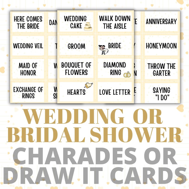 Bridal Shower Games Charades or Draw It Cards Wedding Etsy