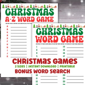 Christmas A-Z Word Game, Kids & Adults, Holiday Party Activities, Office Party, Family Game Night, Games for Teens, Kids Party Games