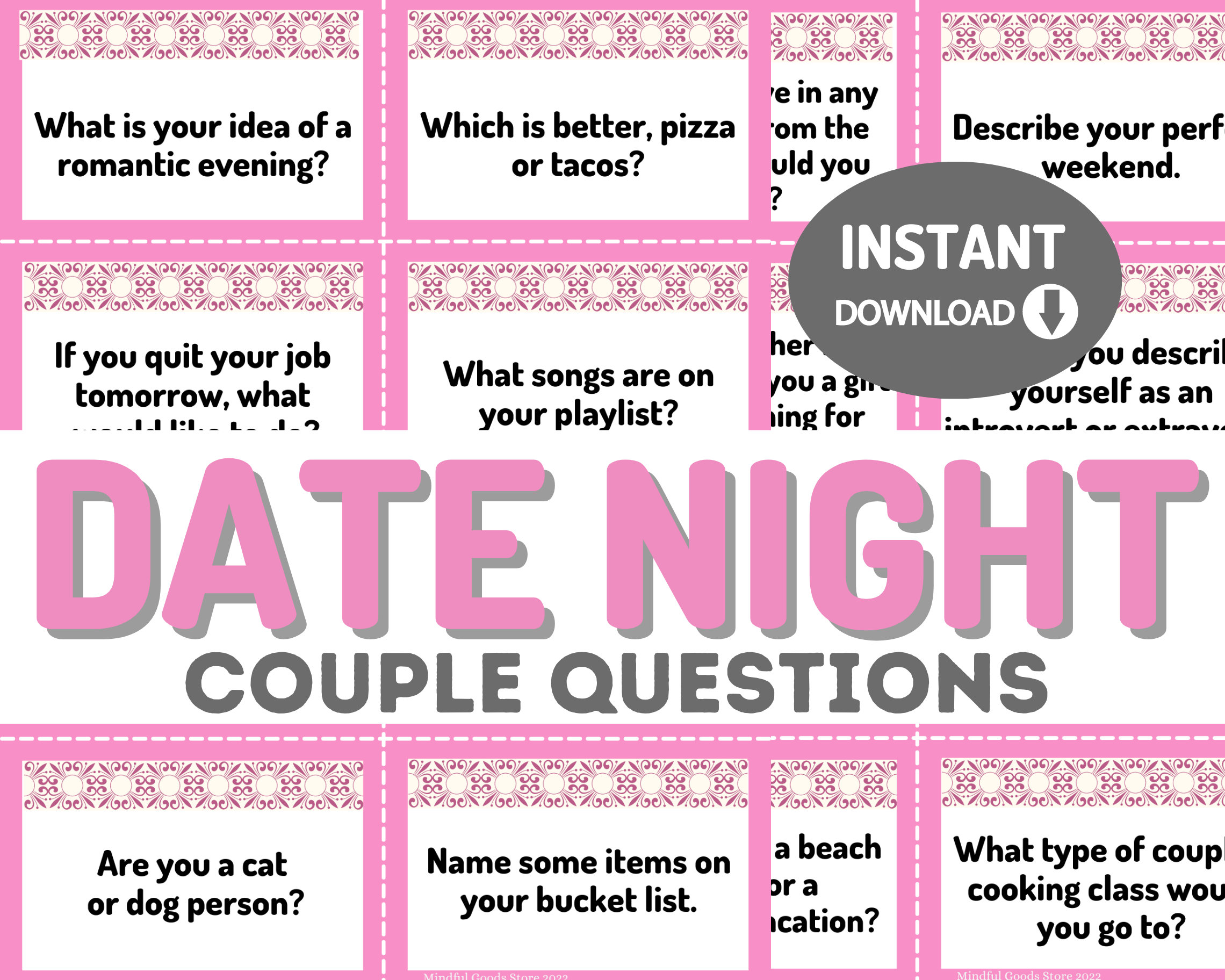 Date Night Conversation Starter Cards Printable Couple Game - Etsy
