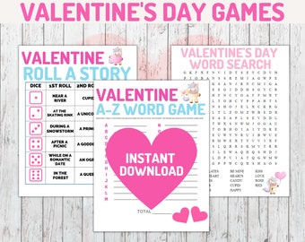 Valentine's Day Games: Word Search, Roll a Story (Digital Download)
