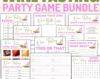 Green and Pink, Wine Tasting Party Games Bundle: Bachelorette, Birthday, Picnics, Girl's Night (Printable, Instant Download)