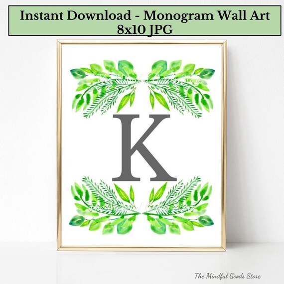 Letter K Wall Art Initial Monogram Instant Download 8x10 Etsy