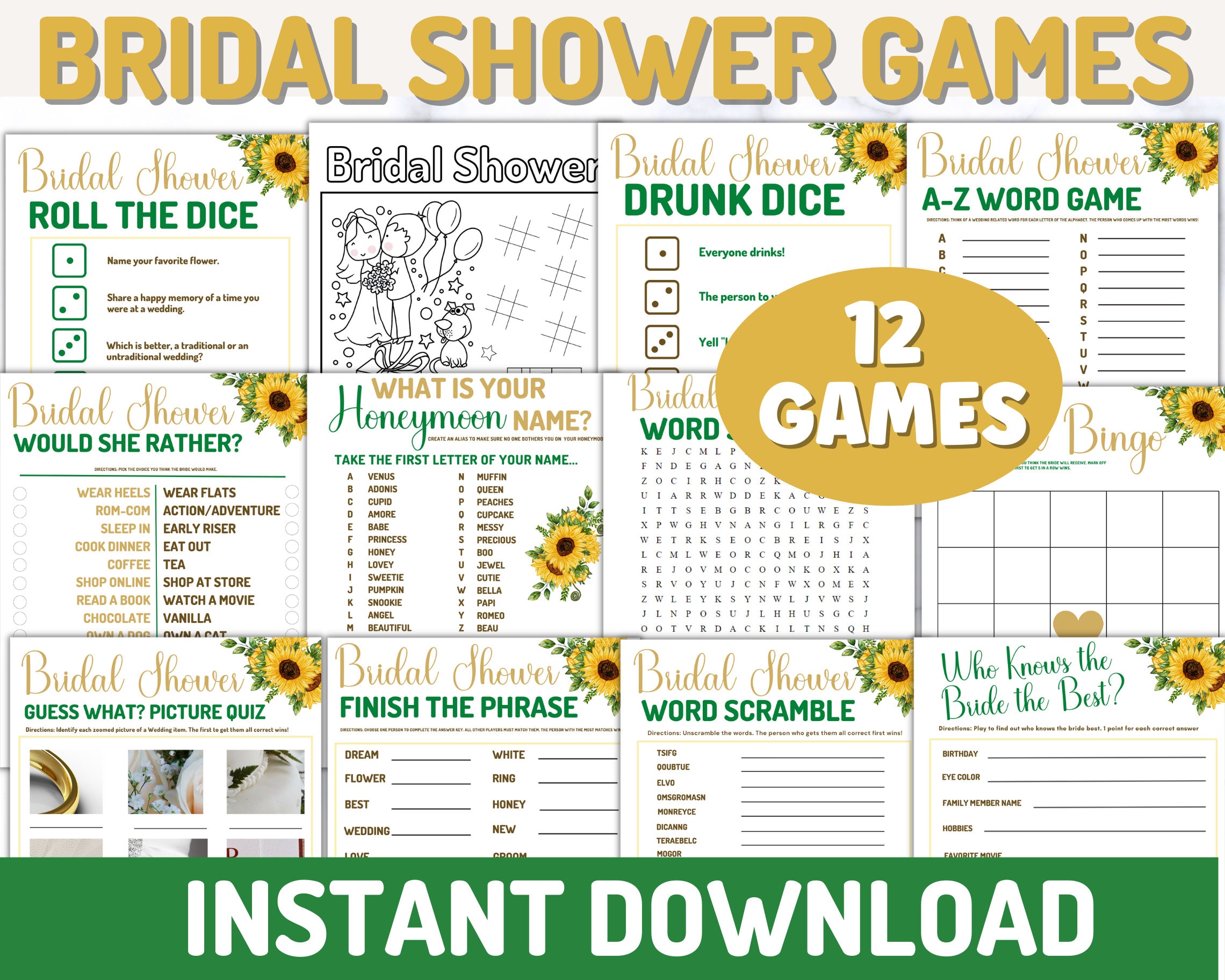 Bridal Shower Games, Sunflower, Wedding Shower Activities, Instant ...