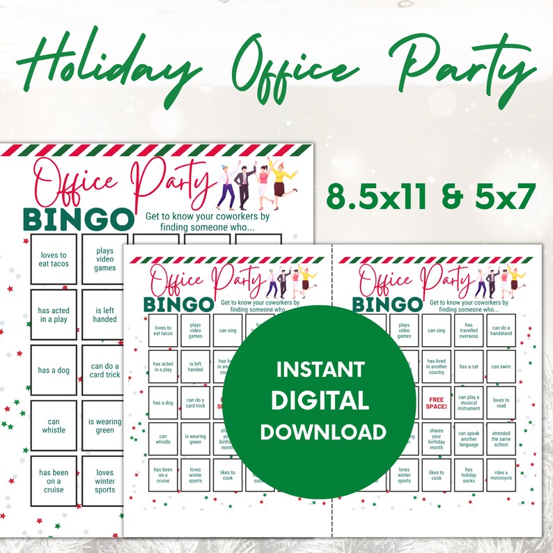 Holiday Office Party Game Find the Guest Bingo Printable Party Game