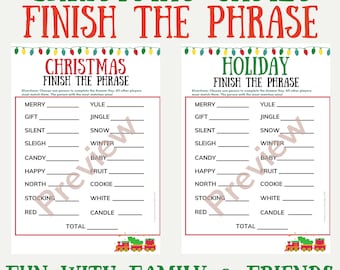 Christmas or Holiday Finish the Phrase Game | Family Game Night | Printable Party Game | Instant Download | Kids & Adult Games