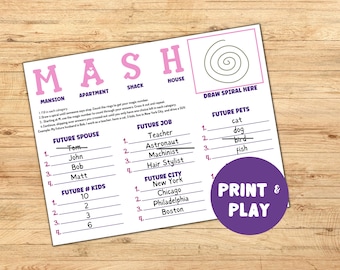 Printable MASH Game: Slumber Party & Family Fun (PDF)