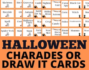 Halloween Charades or Draw It Cards: Family Game Night (Printable PDF)