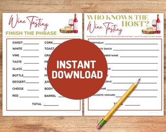 Wine Tasting Party Games: Finish the Phrase & Who Knows Host (Instant Download)
