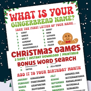 Gingerbread Name Game: Christmas Party Printable (Instant Download)