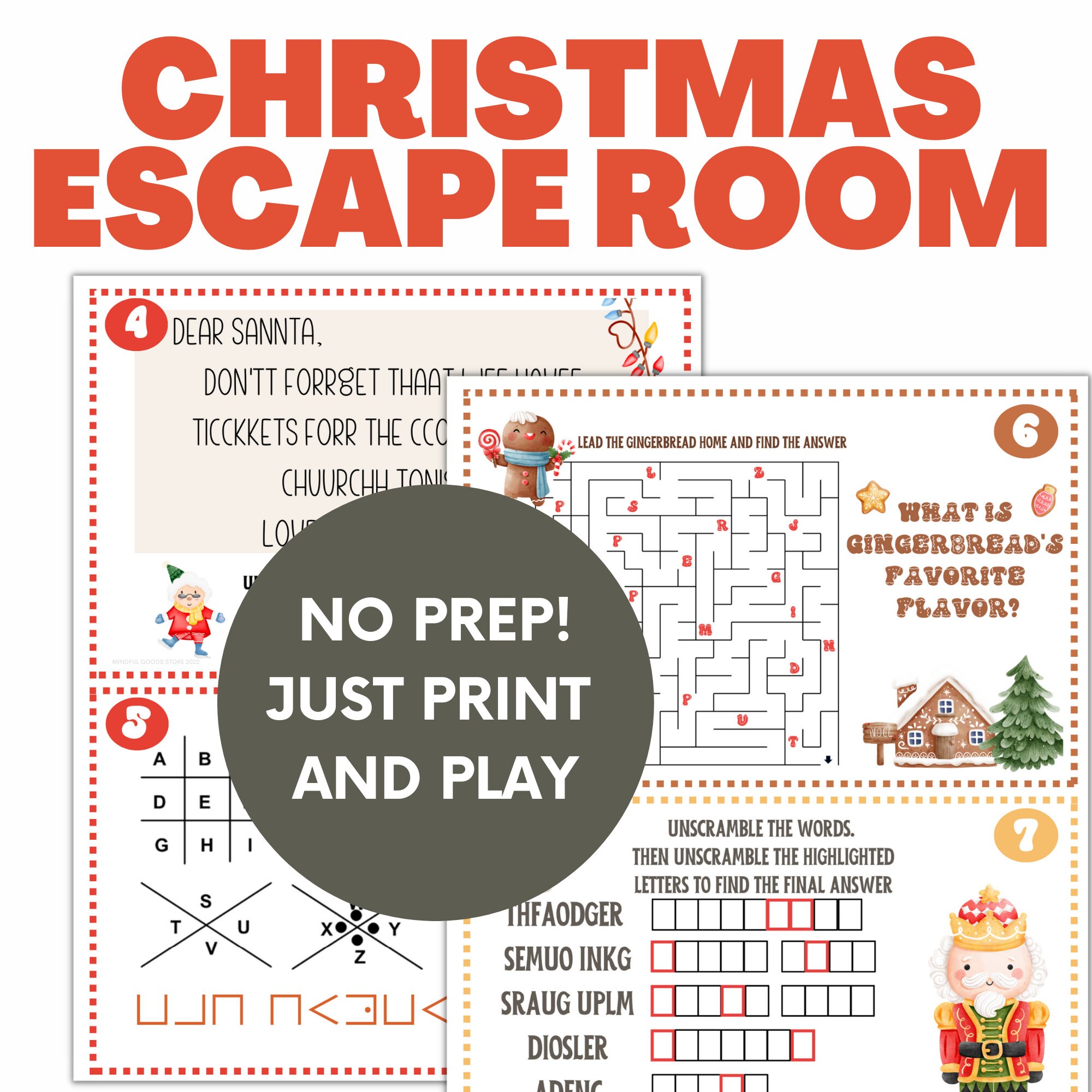 Christmas Escape Room Game Family Game Night Printable Party Game Instant Digital Download 