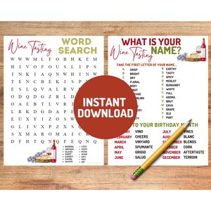 Wine Tasting Party Games: Word Search & Name Generator (Instant Download)