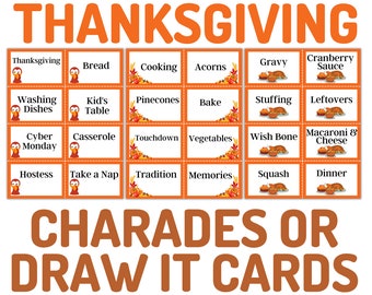 Thanksgiving Charades & Draw It Cards: Family Game Night (Digital Download)