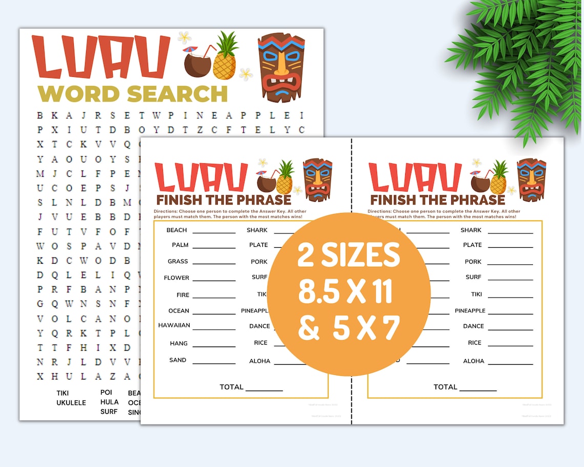 Luau Party Games, Word Search, Family Game Night, Office Party ...