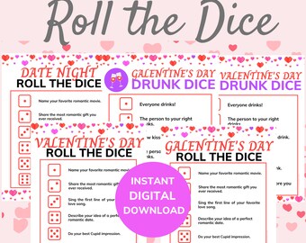 Valentine&#39;s Day Dice Games: Date Night & Galentine&#39;s Party (Printable PDF)