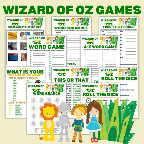 Wizard of Oz Game Bundle, Printable Party Games, Instant Download, Book Club Activities Book Club, Home School English Lesson Plan Games