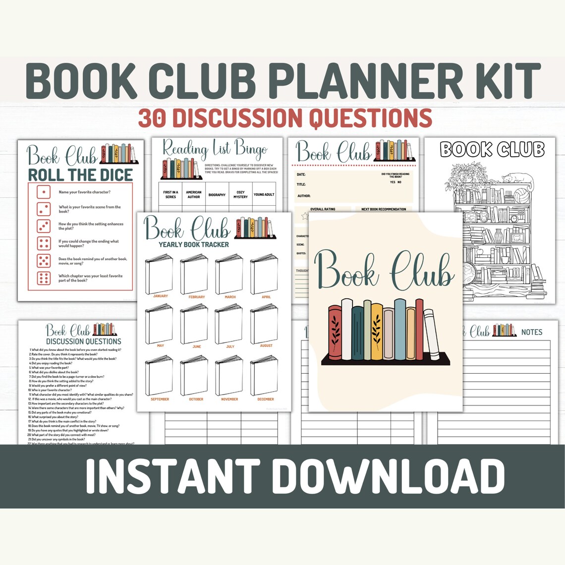 Book Club Planner Bundle, Printable Instant Download, Book Lover Gift ...