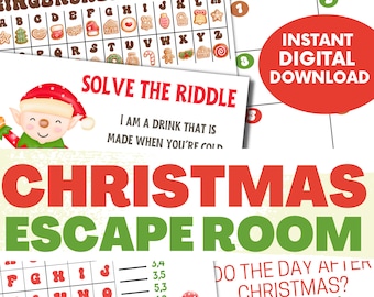 Christmas Escape Room Game | Family Game Night | Printable Party Game | Instant Digital Download | Holiday Kids Party | Logic Puzzles