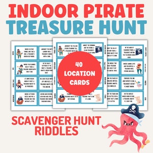 Pirate Treasure Hunt, Scavenger Hunt Cards, Indoor, Pirate Party Games Kids & Adults Scavenger Clues for Indoors, Instant Printable Download