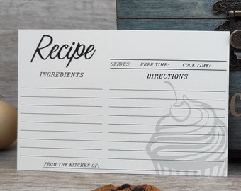 4 x 6 Recipe cards with cupcake Cream white color Bridal shower decor for recipe box Mothers day gift Christmas gift