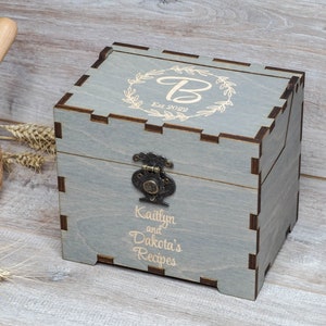 Recipe box with dividers & 4x6 recipe cards Personalized engraved wood box Bridal shower decor Mothers day gift Christmas