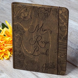 Personalized Wood Recipe Book With Tab Dividers with Cakes, Custom Cookbook Binder, Engraved Wooden Book, Cooking Journal, Gift