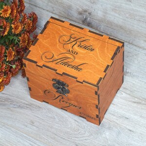 Recipe box with dividers & 4x6 recipe cards Personalized engraved wood box Bridal shower decor Mothers day gift Christmas
