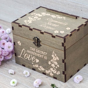 Personalized Recipe box with dividers and recipe cards Sakura Blossom Engraved wood box Bridal shower Wedding Mothers day Christmas gift