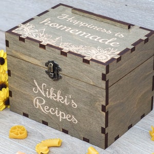 4x6 Recipe box with dividers and recipe cards Personalized Engraved wood box Bridal shower Wedding Housewarming Mothers day Christmas gift