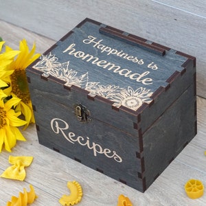 4x6 Recipe box with dividers and recipe cards Personalized Engraved wood box Bridal shower Wedding Housewarming Mothers day Christmas gift